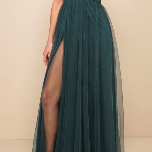 Emerald Green Tulle Backless Maxi Dress - Picture 2 of 4